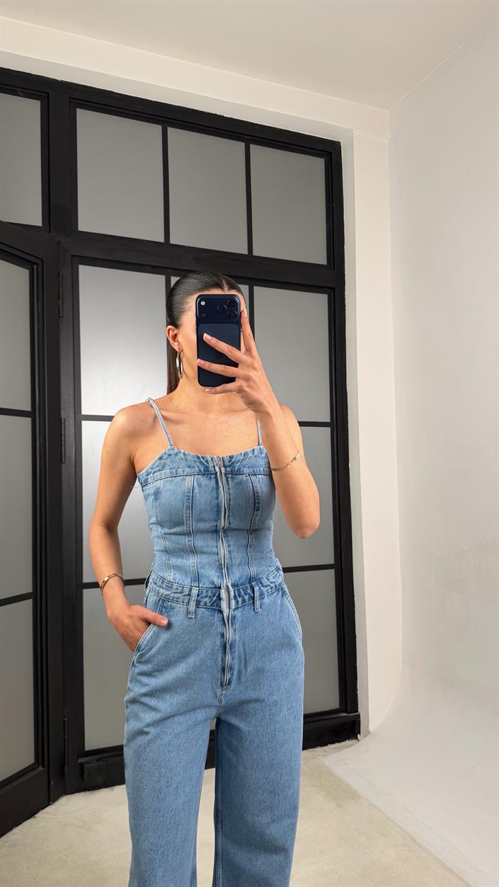 Mavi Ayarlanabilir Askılı Denim Tulum GAUS-01521