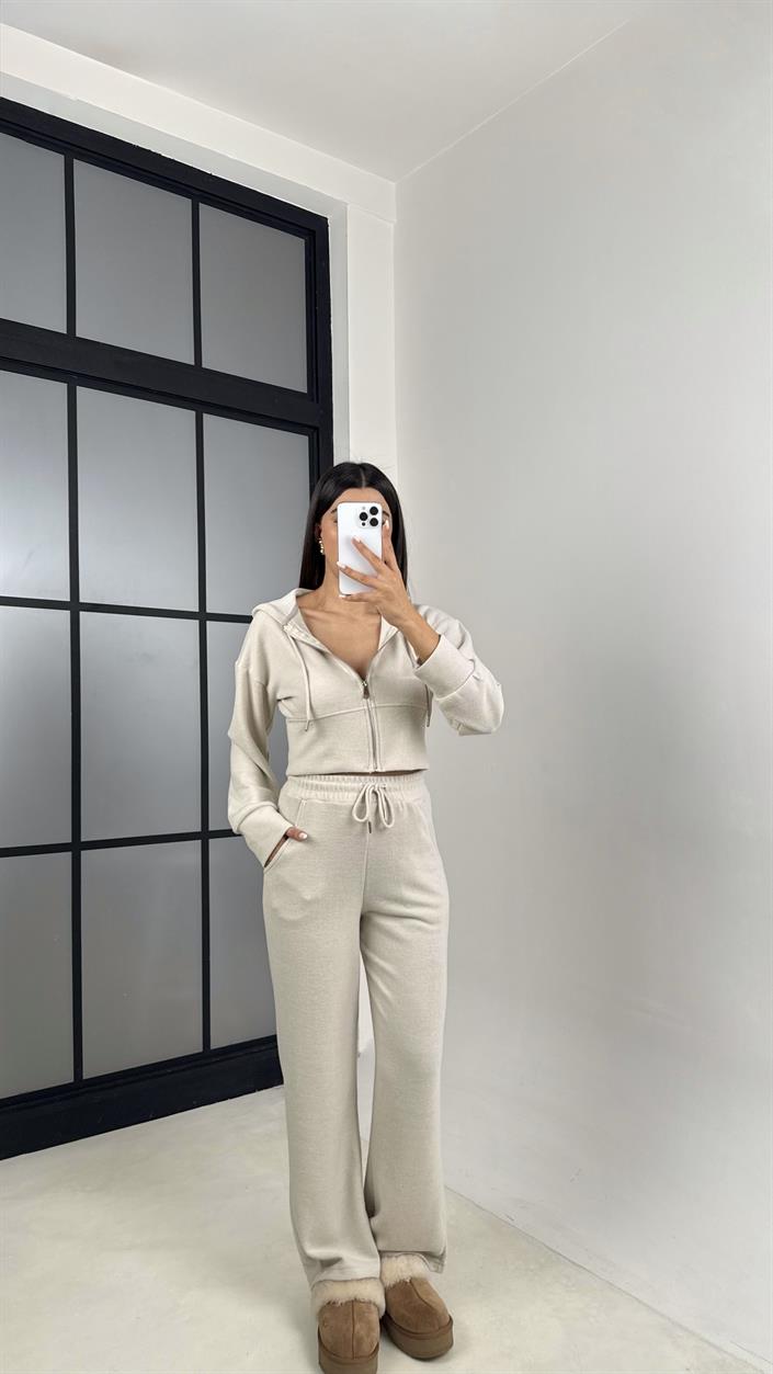 Taş Hırka Beli Lastikli Pantolon İkili Selanik Kumaş Takım GAUS-00523