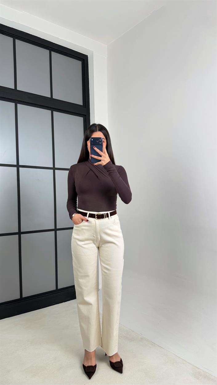 Krem Kemerli Kesik Paça Jean GAUS-00746