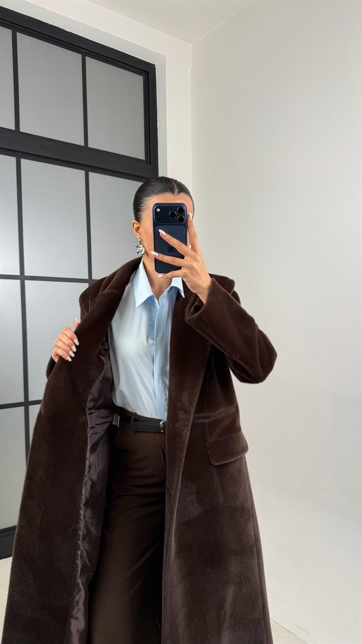 Acı Kahve Astarlı Vatkalı Premium Kürk Kaban GAUS-00582