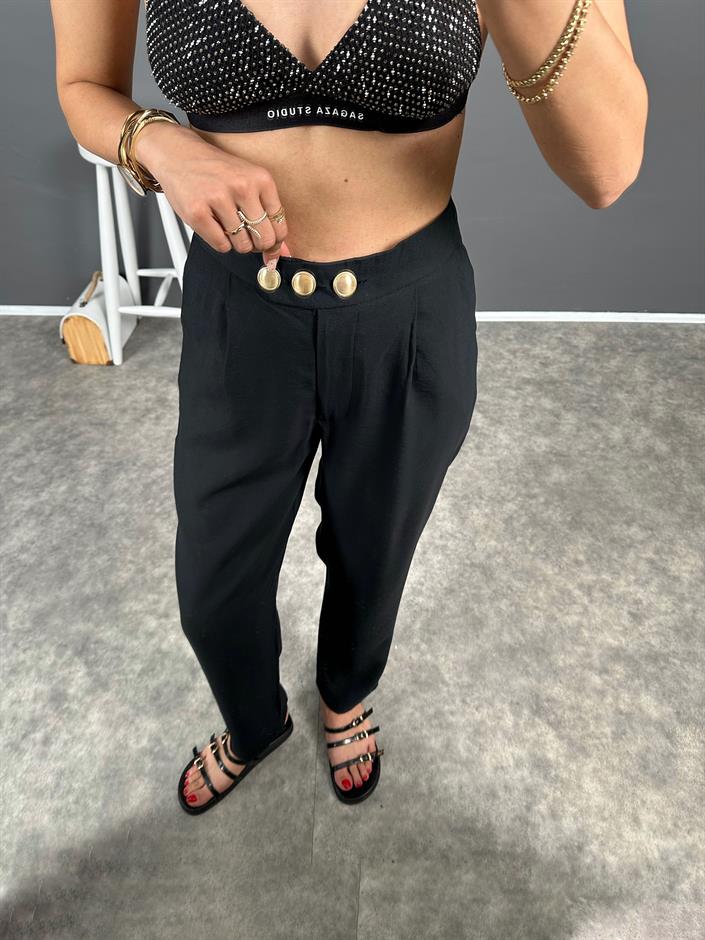 Fortuo Siyah Gold Düğmeli Premium Pantolon