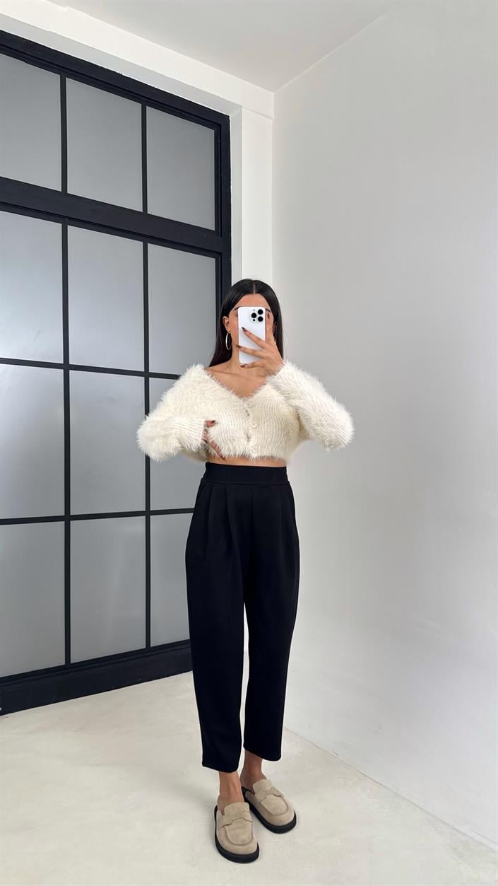 Siyah Beli Lastikli Modal Kumaş Şalvar Pantolon GAUS-00210