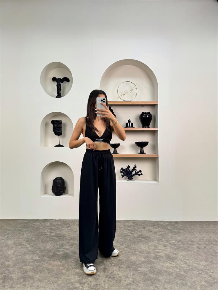 Pupa Siyah Beli Lastikli Ayrobin Pantolon