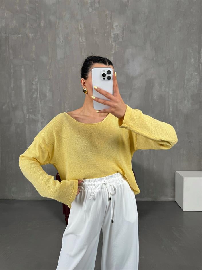 Sarı İnce Triko Kazak Gaus00116