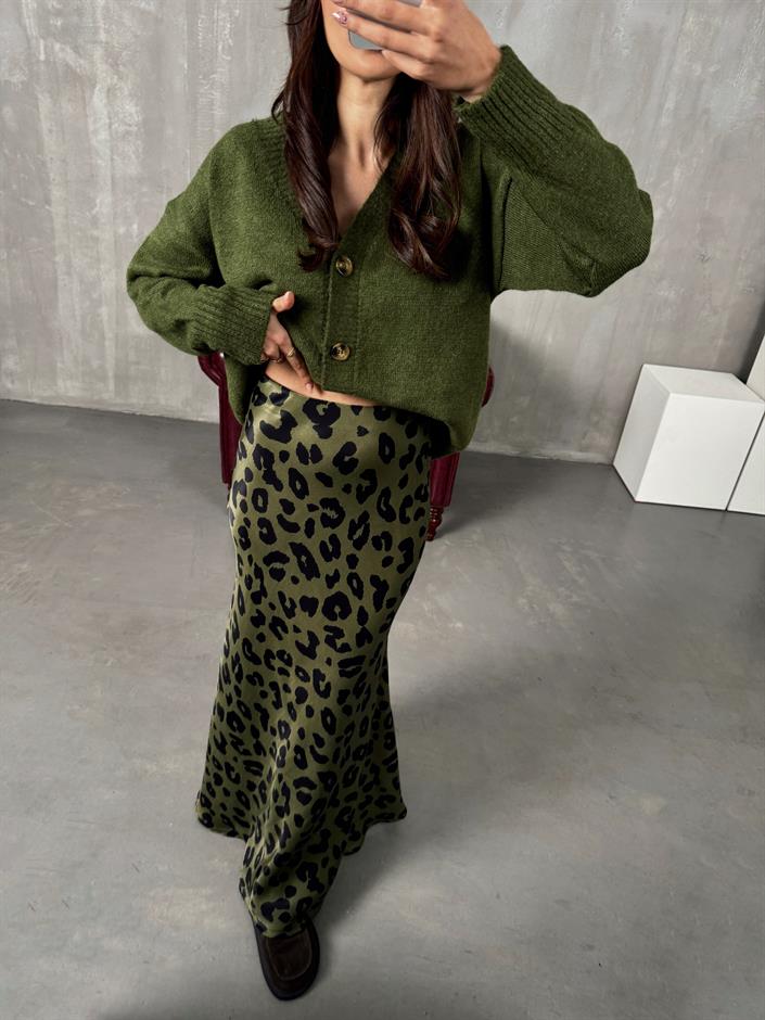Leopar Desenli Saten Etek