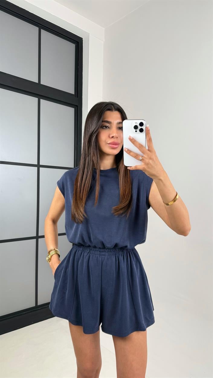 Lacivert Oys Muadil Sırt Dekolteli Modal Şortlu Tulum Gaus00596