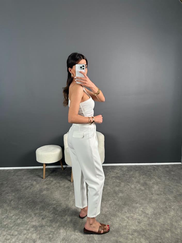 Beyaz ZR Muadil Kemerli Pantolon