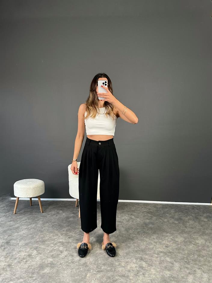 Alfonsa Siyah  Şalvar Pensli Pantolon