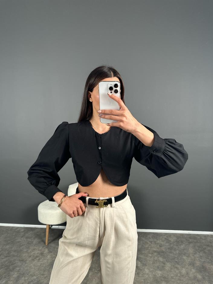 Galen Siyah Crop Gömlek 
