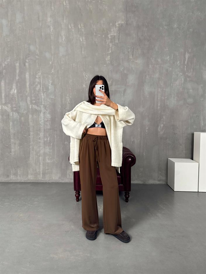 Sima Kahve Beli Lastikli Ayrobin Pantolon