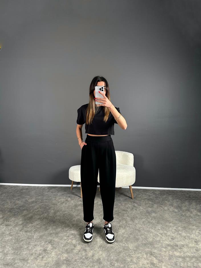 Wulf Siyah Modal Kumaş Şalvar Pantolon