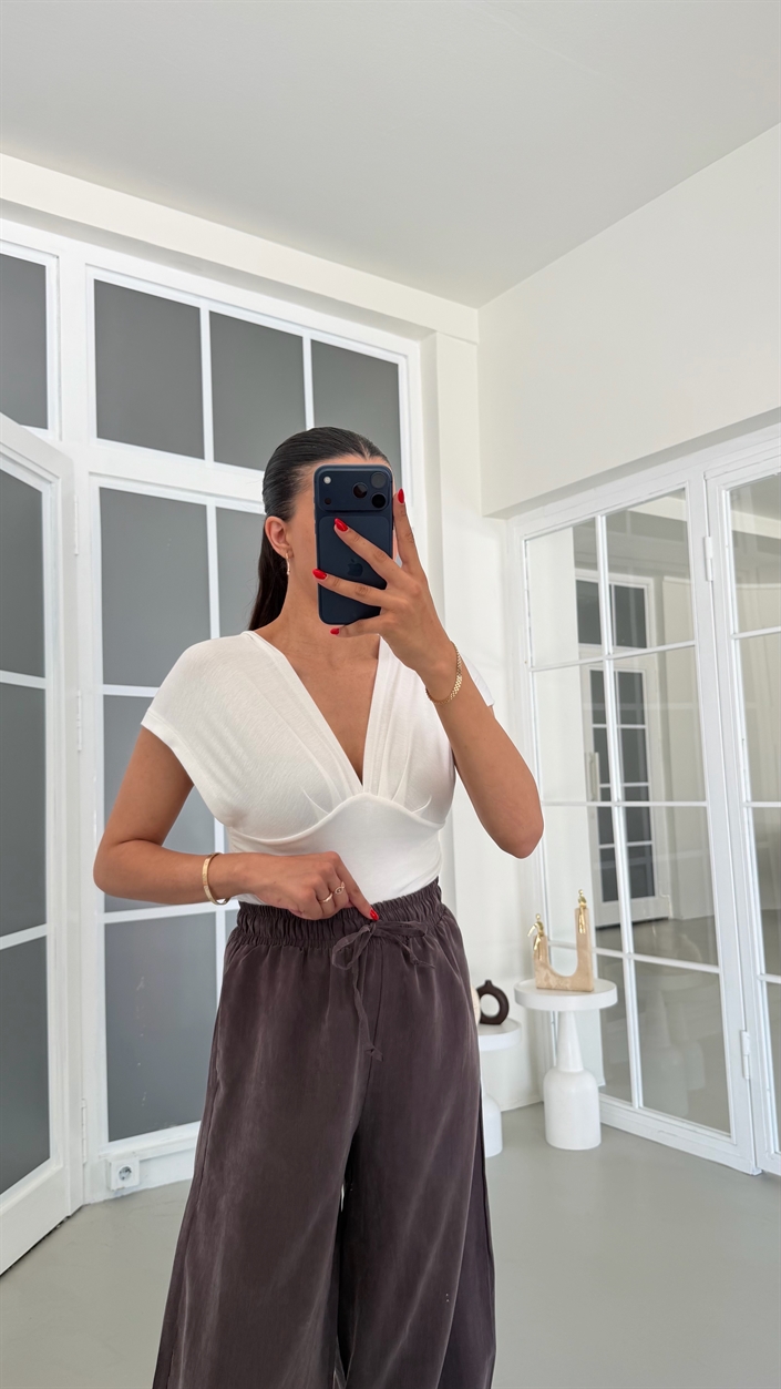Kahve MD Muadil Beli Lastikli Tencel Pantolon GAUS-01848