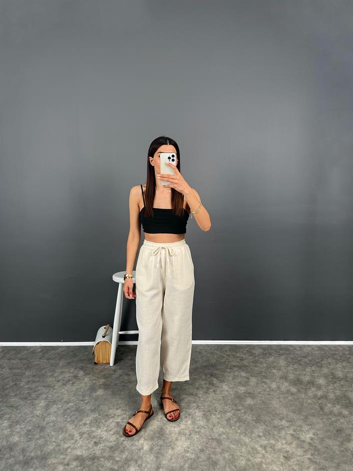 Lonsa Ekru Müslin Kumaş Pantolon 