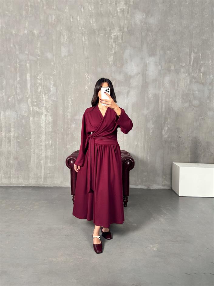 Vera Bordo Bağlamalı Bluz Etek Modal Takım