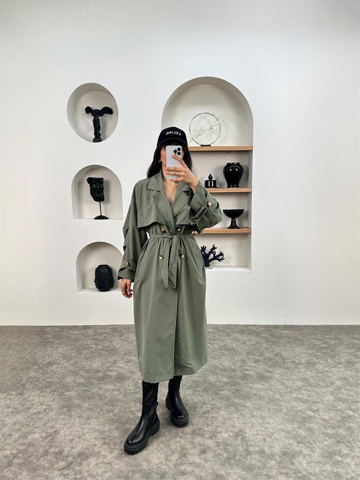 Wendy Haki Kemerli Astarsız Muadil Trençkot