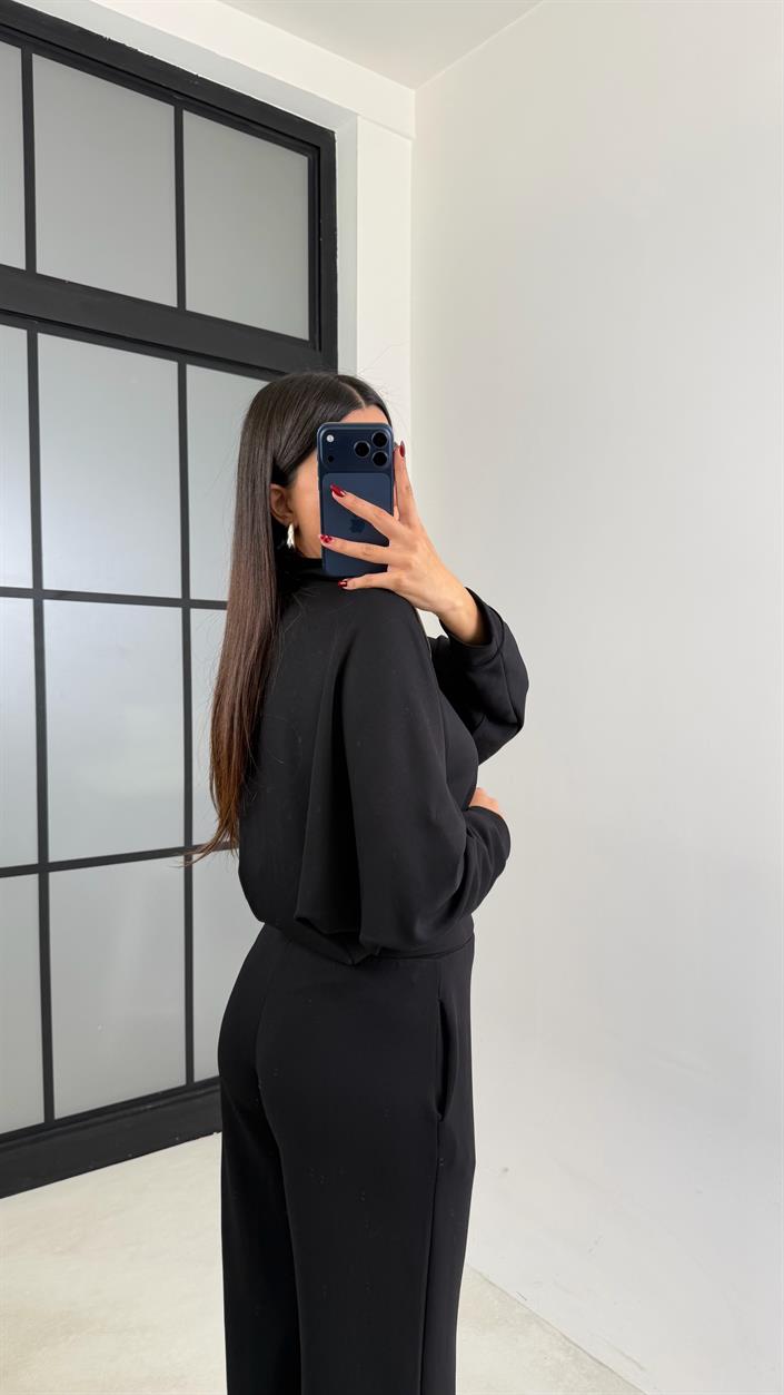 Siyah Fermuarlı Hırka Beli Lastikli Pantolon Modal Takım GAUS-00665
