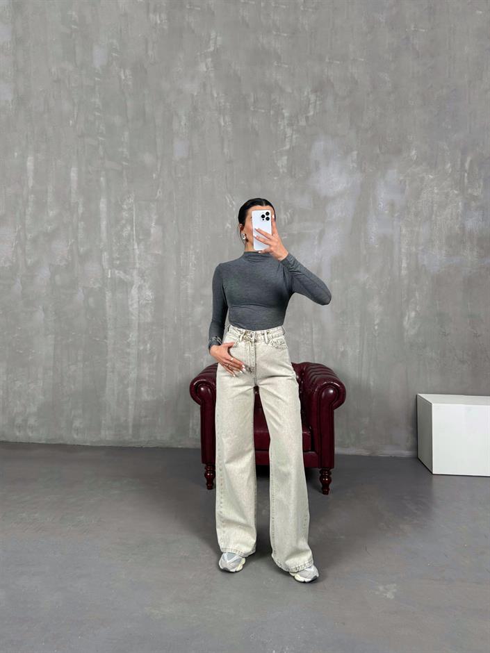Hector Yıkamalı Bej Wide Leg Jean