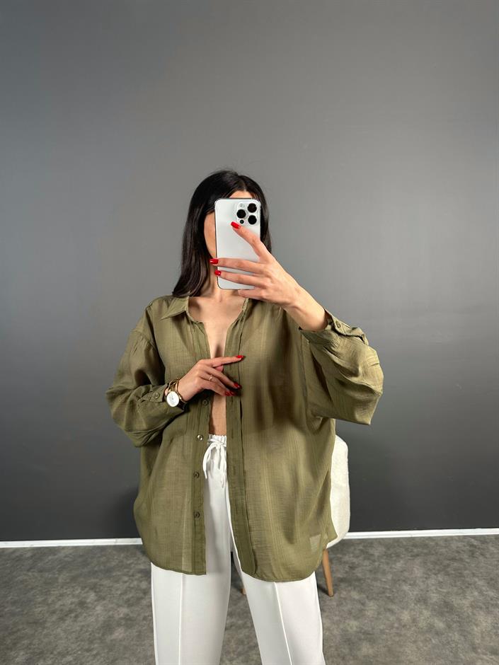 Lulu Haki Oversize Salaş Gömlek 