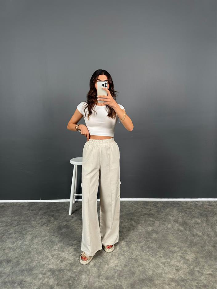 Mentha Taş Kargo Cepli Keten Pantolon