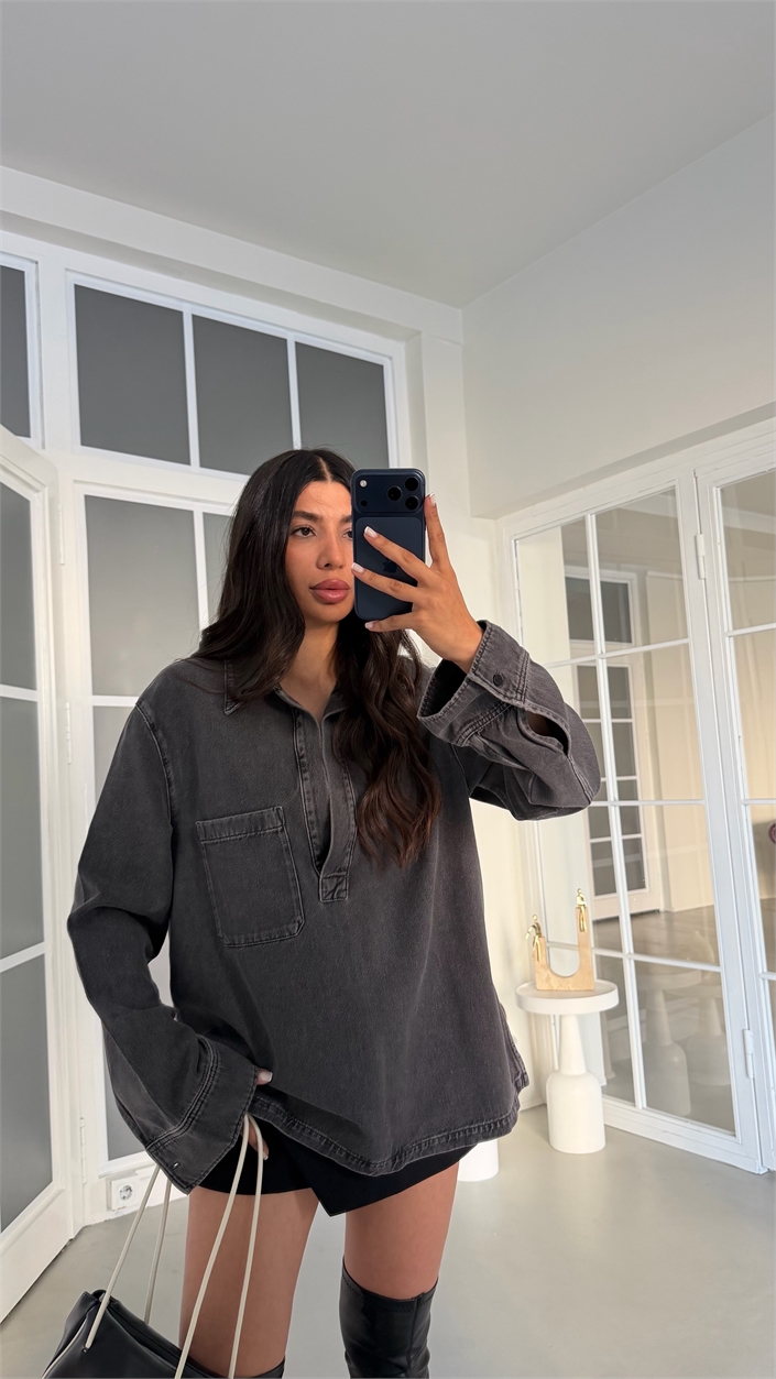 Antrasit Tencel Denim Premium Gömlek GAUS-02044