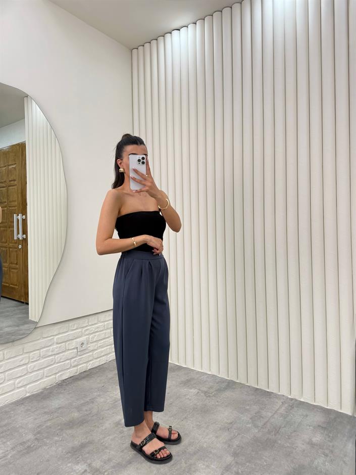 Antrasit  Beli Lastikli Cepli Harem Pantolon Gaus00308