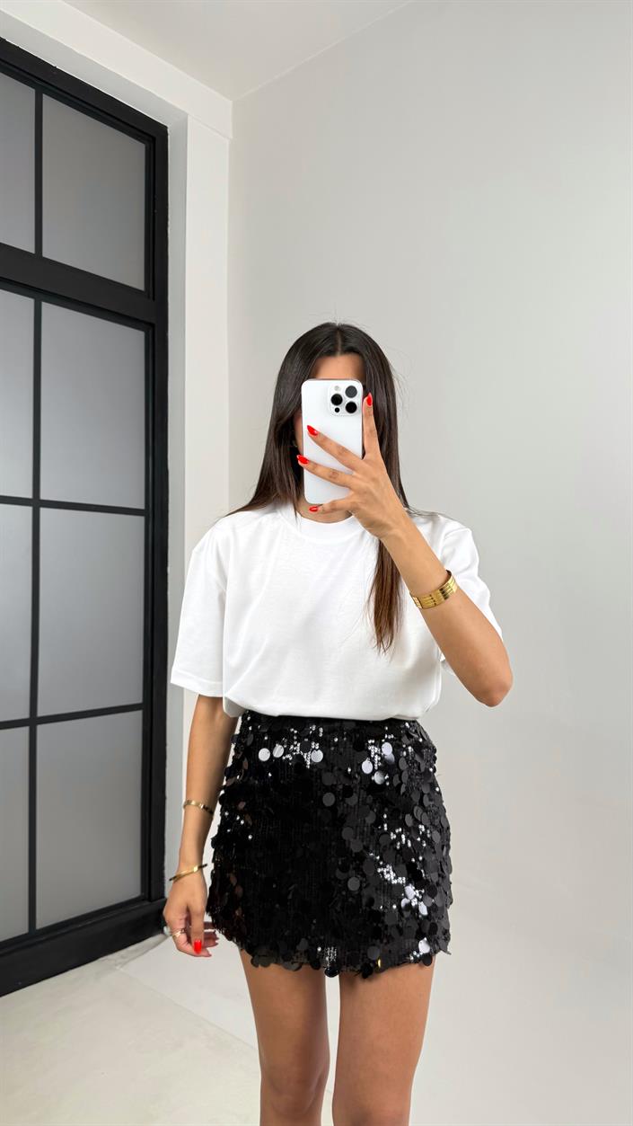 Siyah Pul Detaylı Mini Etek Gaus00695