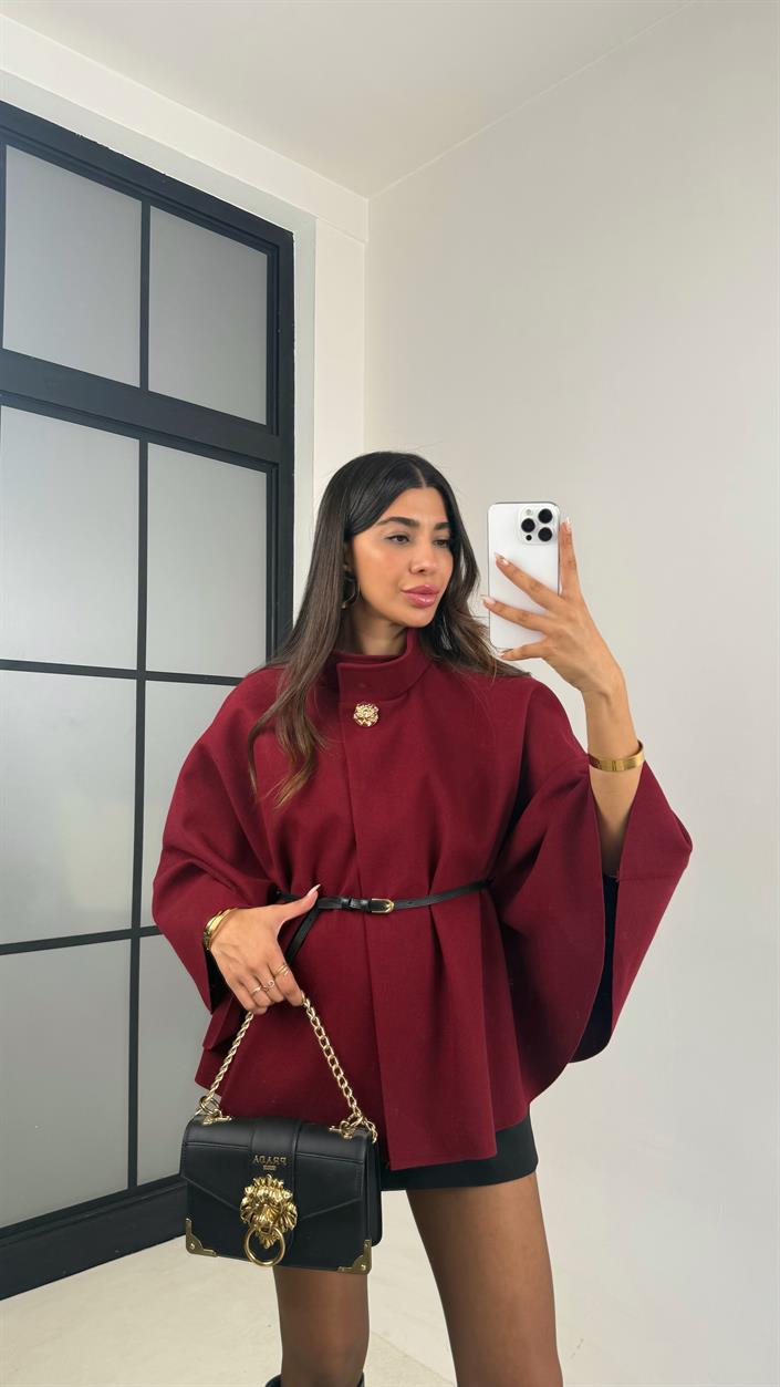 Bordo Gina ZR Model Kemerli Kaşe Panço GAUS-0091