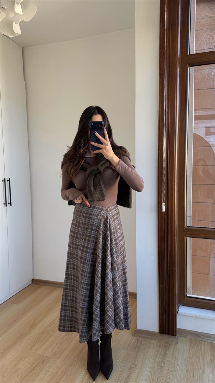 Kahve Premium Ekose Etek GAUS-00770