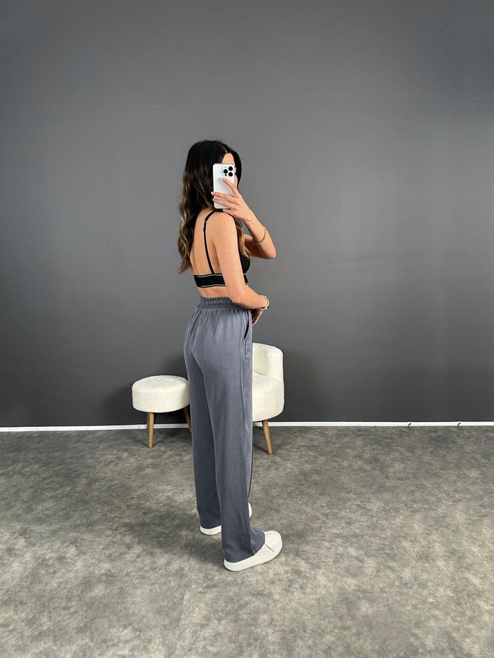 MD Gri Tensel Dokulu Beli Lastikli Pantolon