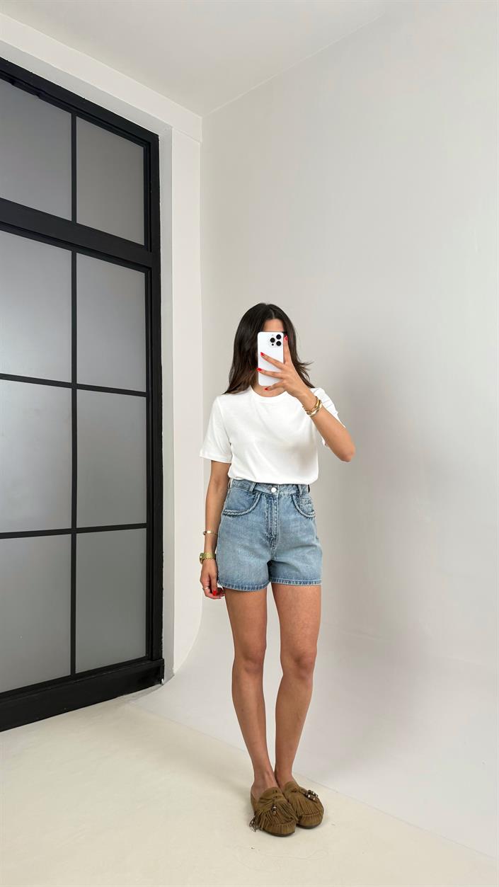 Açık Mavi Cepli Denim Şort Gaus00477