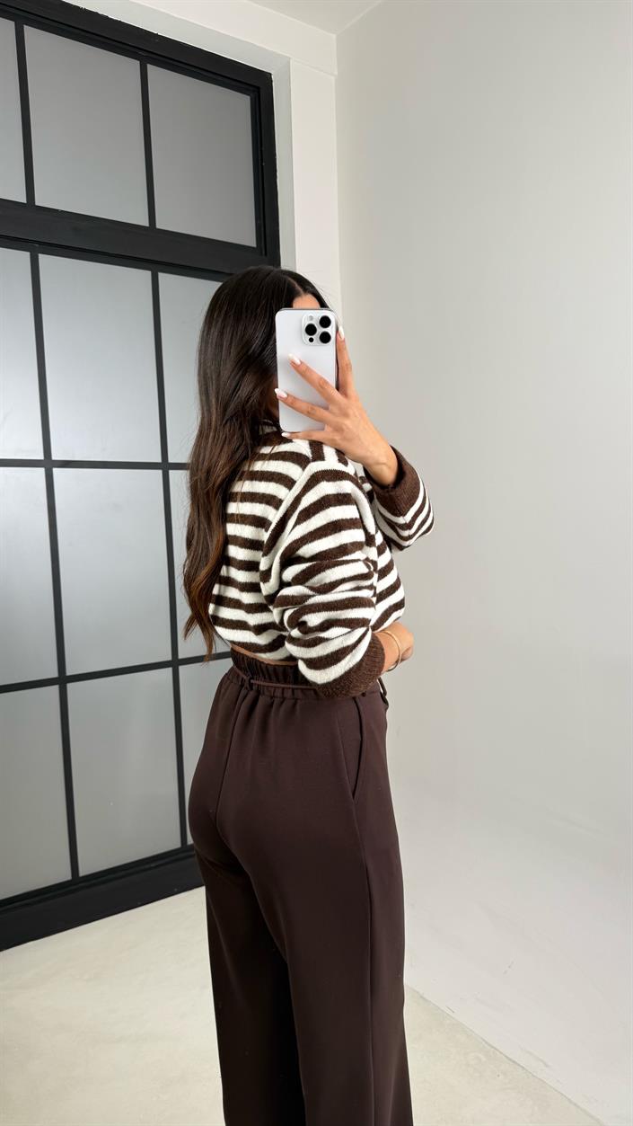 Kahve Kuşaklı Cepli Modal Kumaş Pantolon GAUS-00539