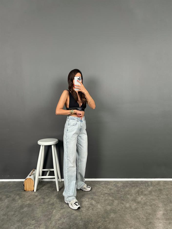 Davy Buz Mavisi Eskitme Wide Leg Jean 