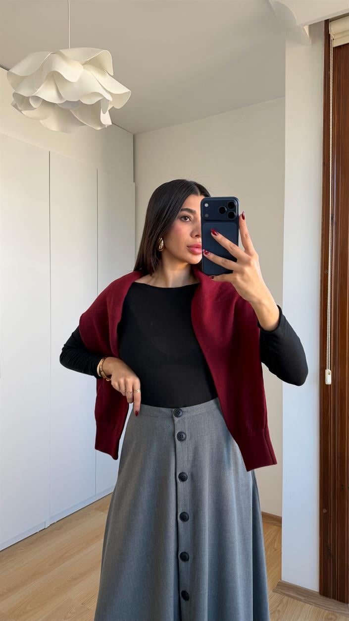 Antrasit Düğmeli Kumaş Etek GAUS-00616