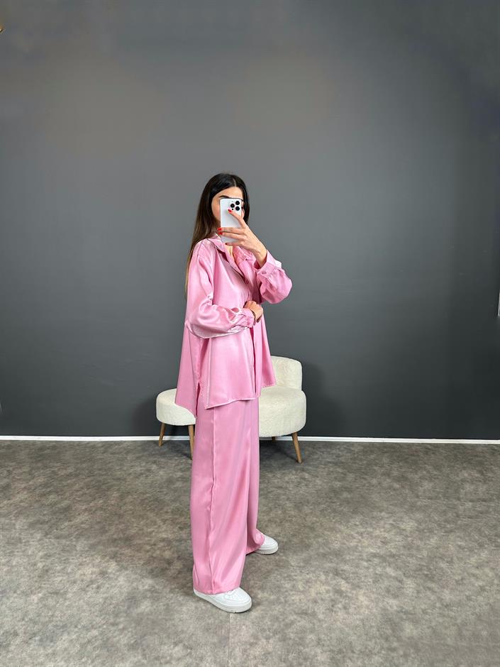Lalita Pembe Saten Parlak İkili Takım