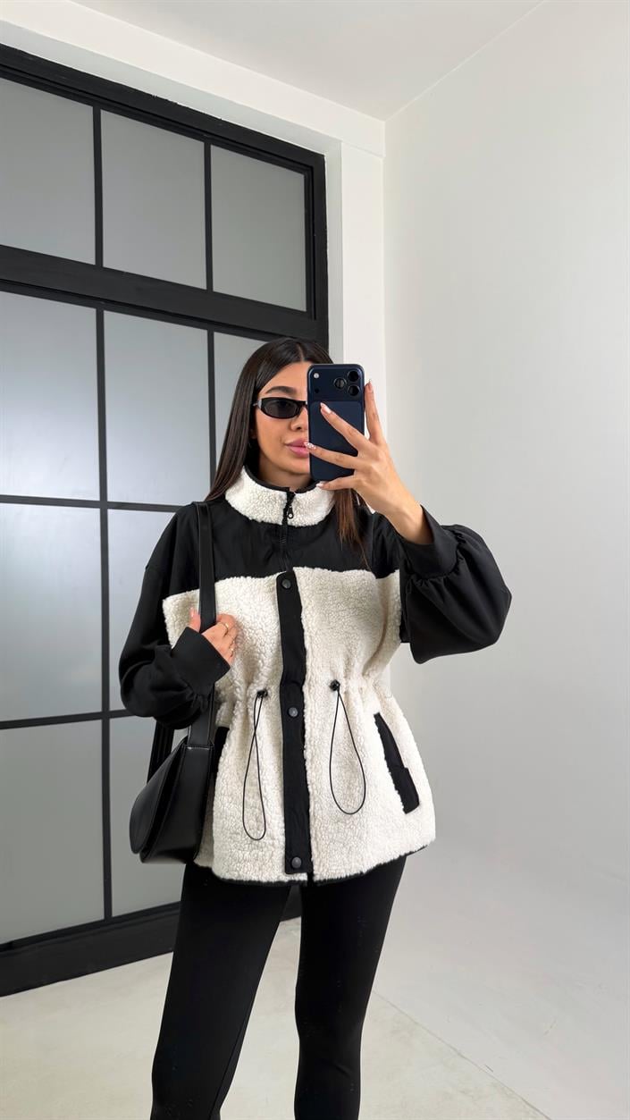 Siyah Beli Lastikli Muadil Peluş Ceket GAUS-00833