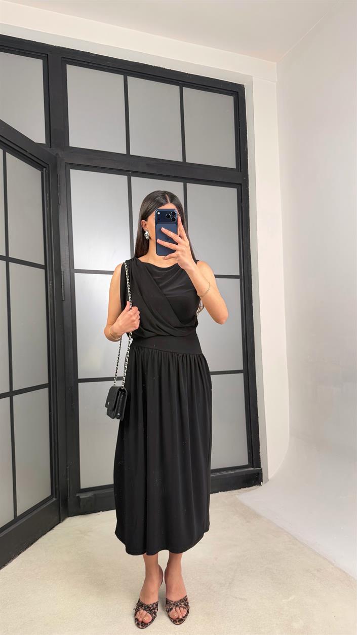 Siyah Sıfır Kol Zr Model Tasarım Elbise GAUS-01362