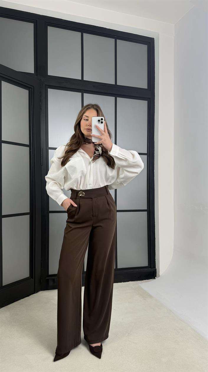 Acı Kahve Gold Toka Detaylı Pantolon GAUS-01168
