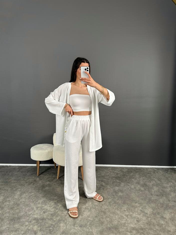 Gai Beyaz Kimono Keten Takım 