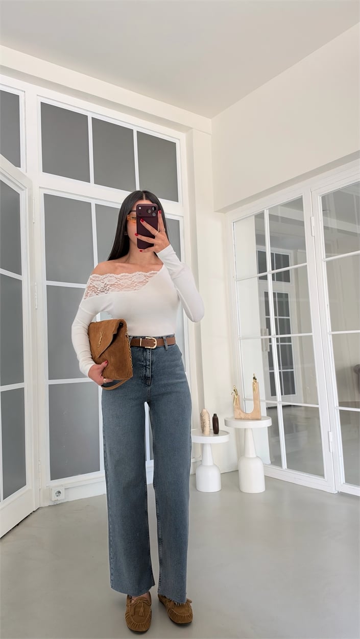 Açık Mavi Kesik Paça Kemerli Jean GAUS-02345