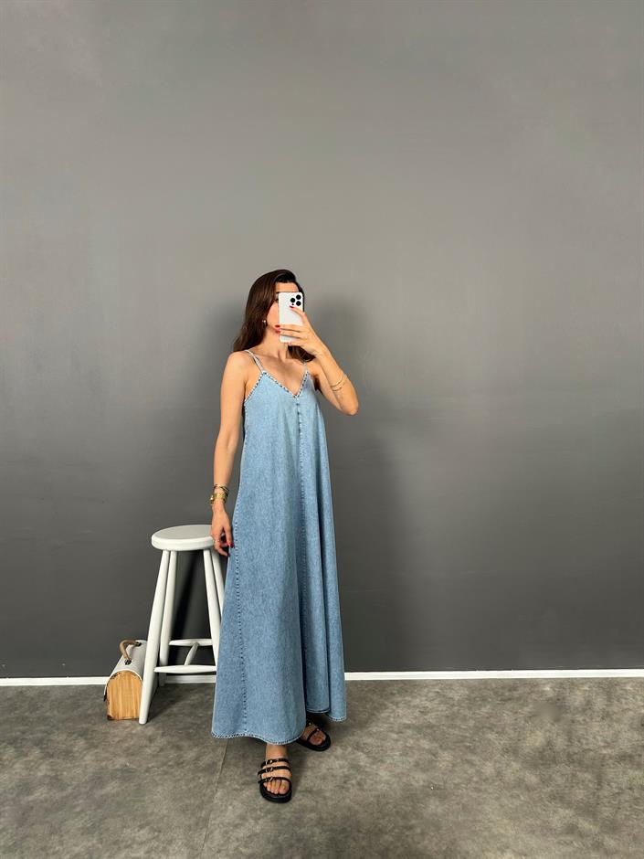 Fern Denim Askılı Ayarlanabilir Elbise