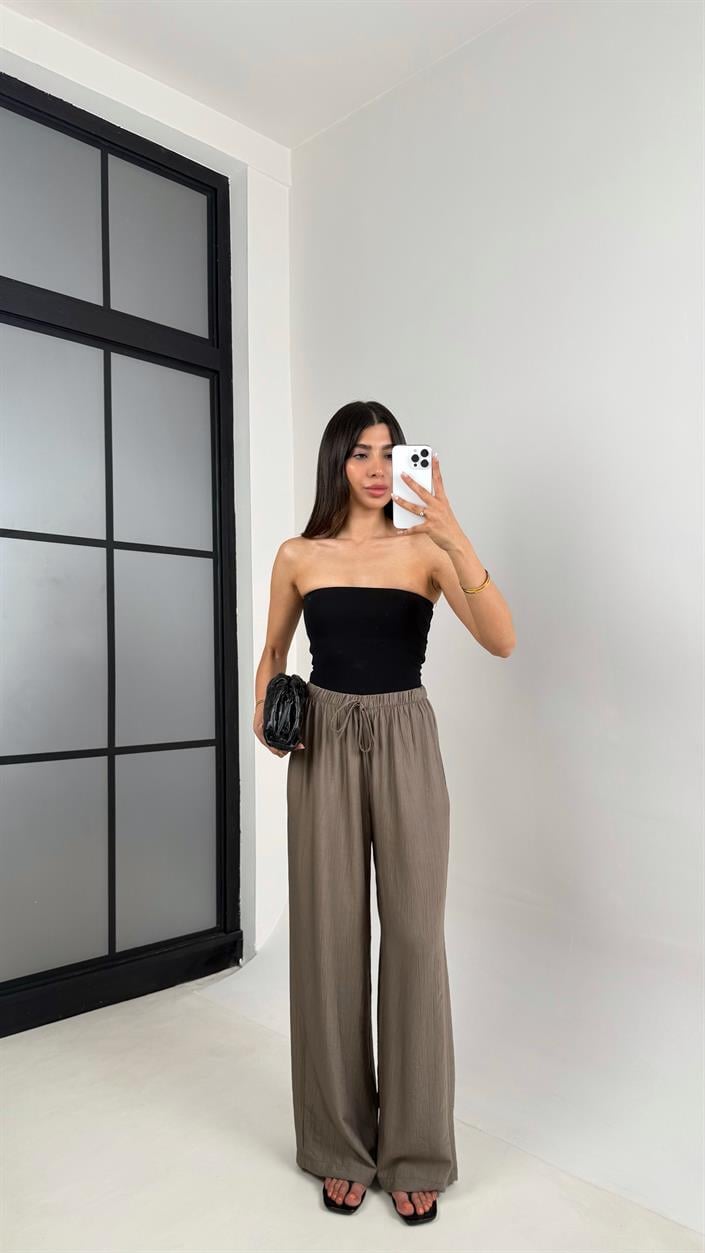 Kahve Beli Lastikli Çilek Kumaş Pantolon Gaus00571