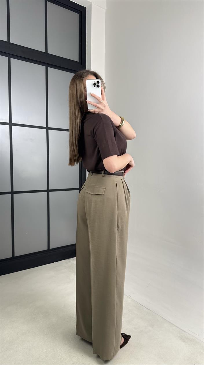 Haki Cep Detaylı Tencel Pantolon GAUS-00992