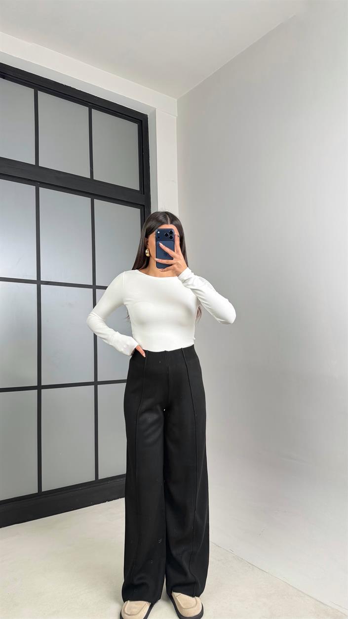 Siyah Beli Lastikli Dikiş Detaylı Triko Pantolon GAUS-00856
