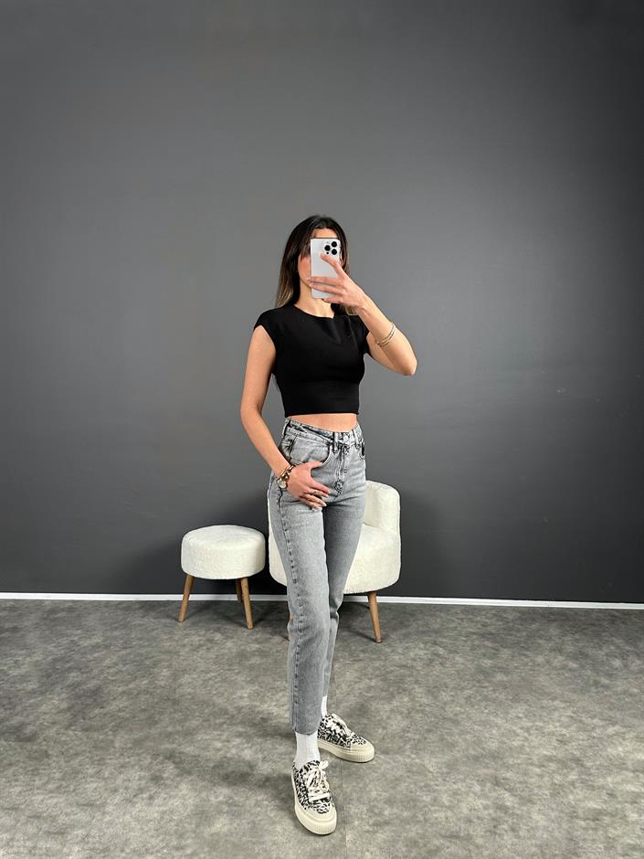 ZR Açık Füme Kesik Paça High Waist Jean