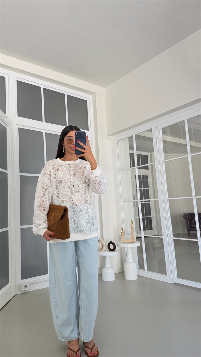 Ekru Fisto Detaylı Premium Sweatshirt GAUS-01834