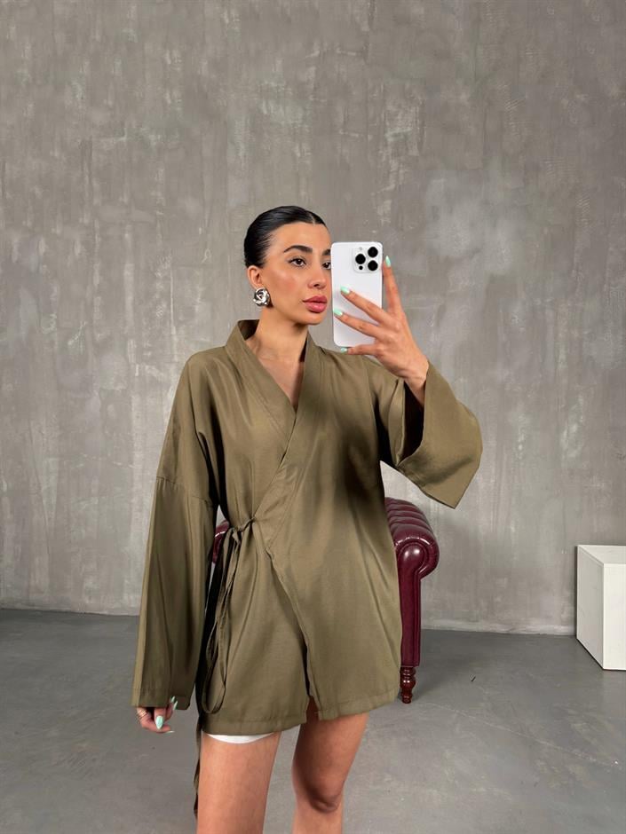 Haki Önden Bağlamalı Tensel Kimono Gaus00240