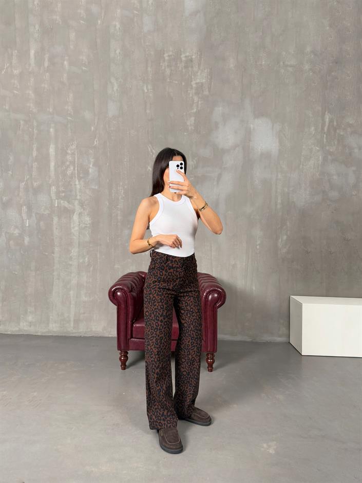 Forge Acı Kahve Leopar Desenli Pantolon