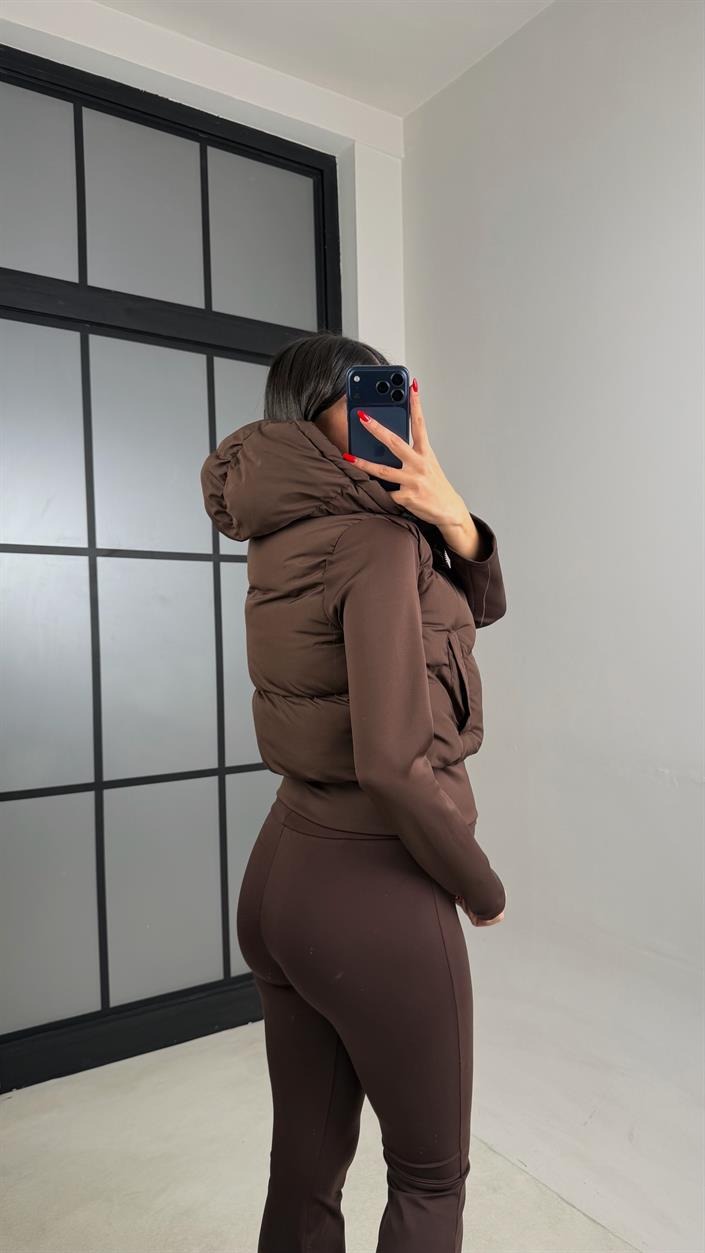 Acı Kahve Kapüşonlu Muadil  Şişme Mont GAUS-01050