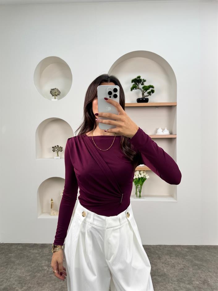 Bri Mürdüm Belden Büzgü Detaylı Bluz