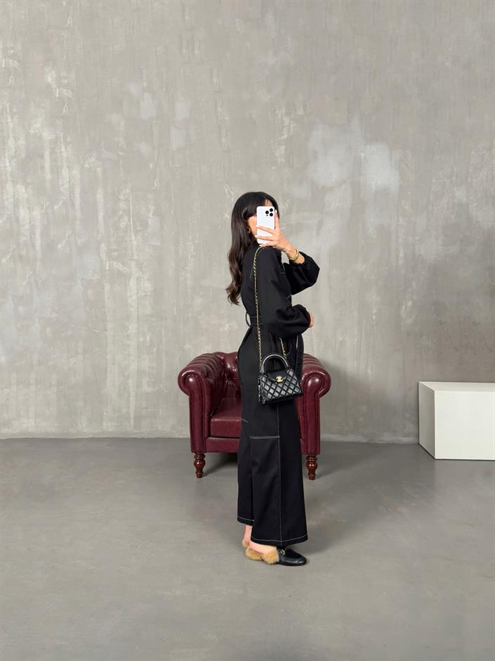 Belami Siyah Kuşaklı Gabardin Tulum